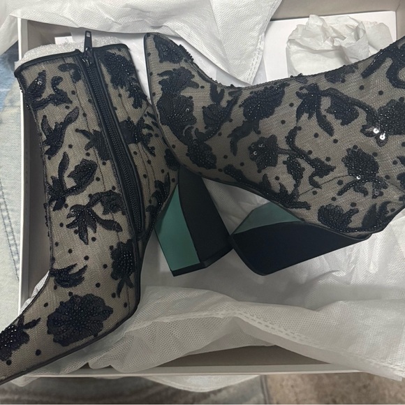 Betsey Johnson Black and Cream Merri Sequin Booties - Picture 9 of 12